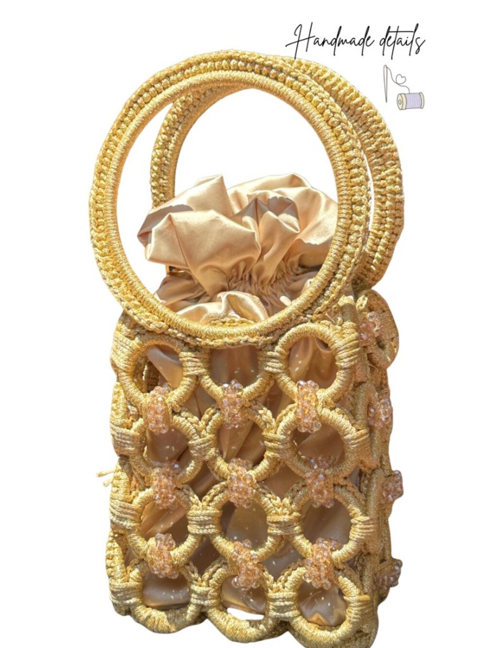 NEW Colombian Gold Metallic Purse Handmade Crystal Beaded Circle Handle Muisca - Picture 7 of 9